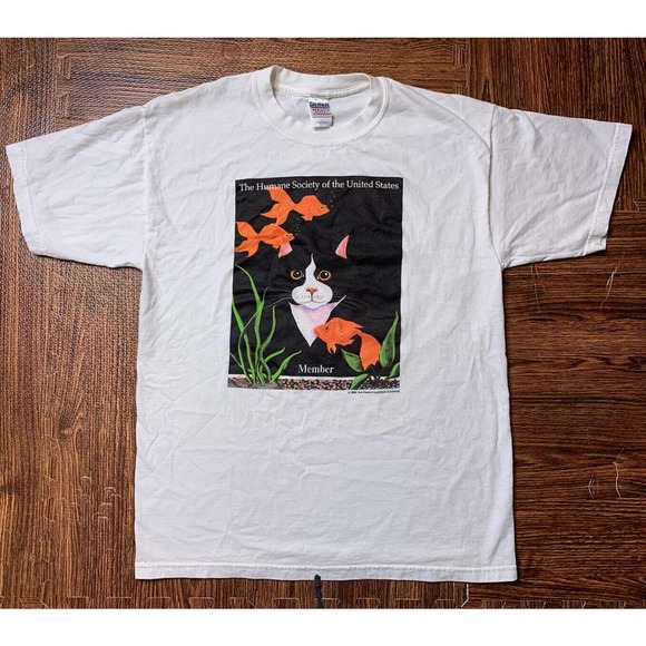 Gildan Other - Charming Cat & Fish Tee T-shirt Humane Society Artist Jan Panico I Vintage Sz L